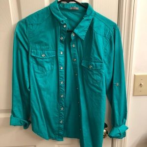 Green button down top